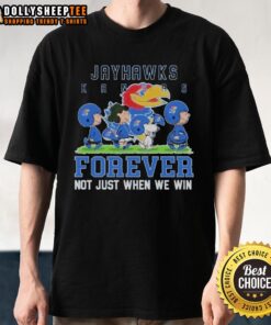 Awesome Peanuts Kansas Jayhawks Forever T-Shirt in blue, celebrating team spirit beyond just winning games.