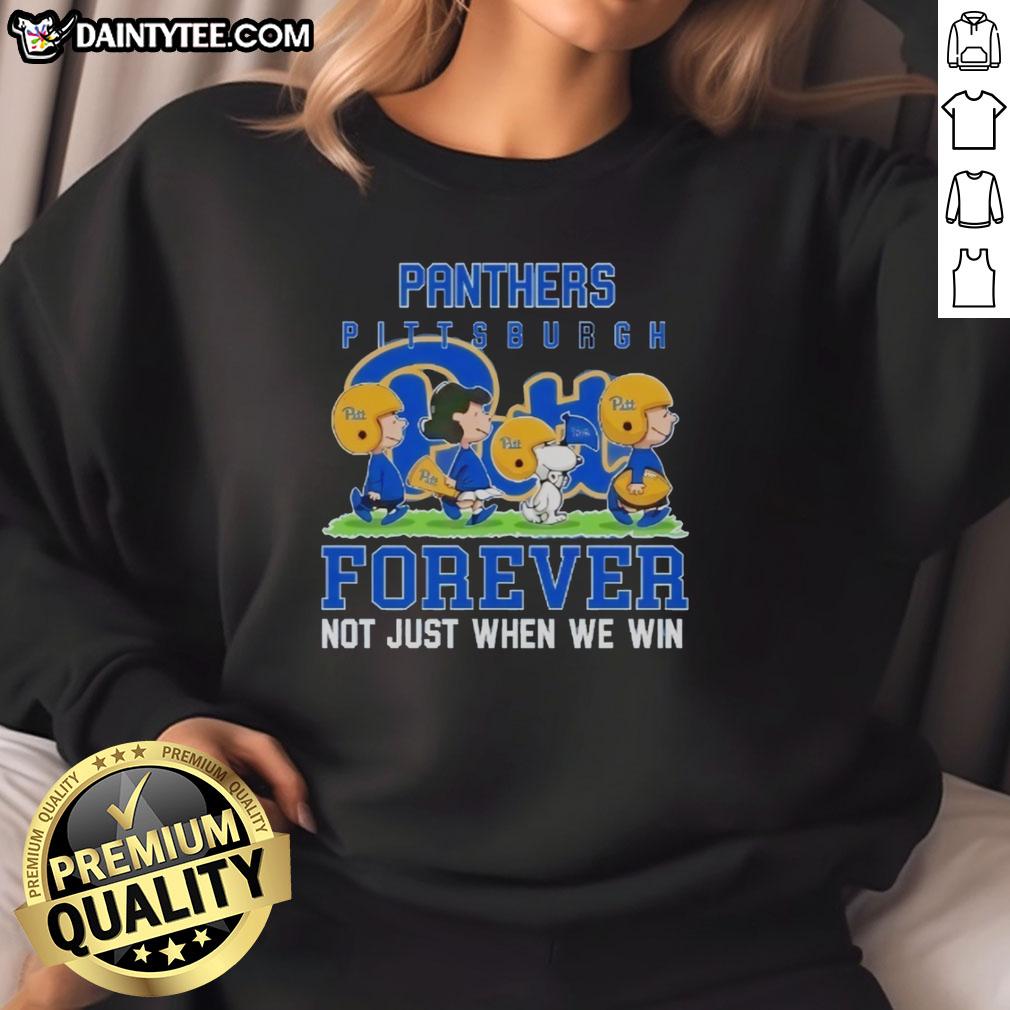 awesome-peanuts-pitt-panthers-forever-not-just-when-we-win-sweatshirt Awesome Peanuts Pitt Panthers Forever sweatshirt in navy, showcasing team spirit for fans, not just for winning moments.