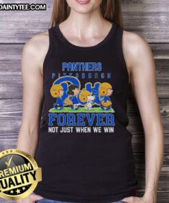 Awesome Peanuts Pitt Panthers Forever tank top design showcasing team spirit, perfect for fans, available in various sizes.