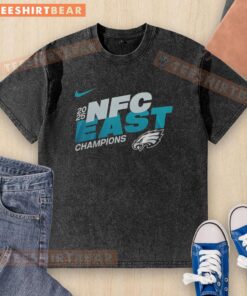 Awesome Philadelphia Eagles 2025 NFC East Champions Super Bowl LX mascot washed t-shirt in green with vibrant logo.