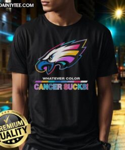 Awesome Philadelphia Eagles Football T-Shirt featuring a colorful 'Cancer Sucks' logo design for fans and supporters.