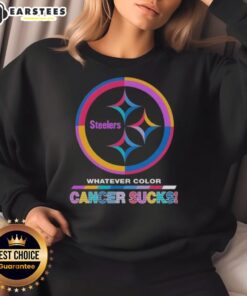 Awesome Pittsburgh Steelers Football sweatshirt featuring colorful cancer awareness logo, perfect for fans supporting a cause.