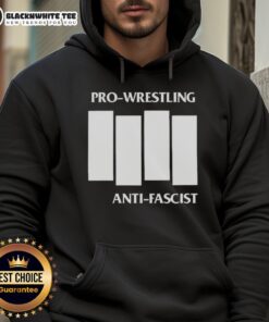 Alt Text: Awesome Pro Wrestling Anti-Fascist Four White Lines Parody Logo Hoodie featuring bold graphics and unique design.