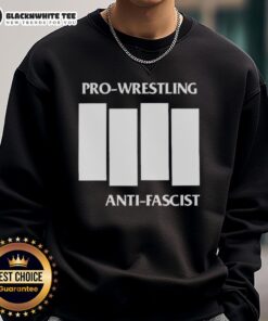 Awesome Pro Wrestling Anti-Fascist Four White Lines parody logo sweatshirt featuring bold graphic design.
