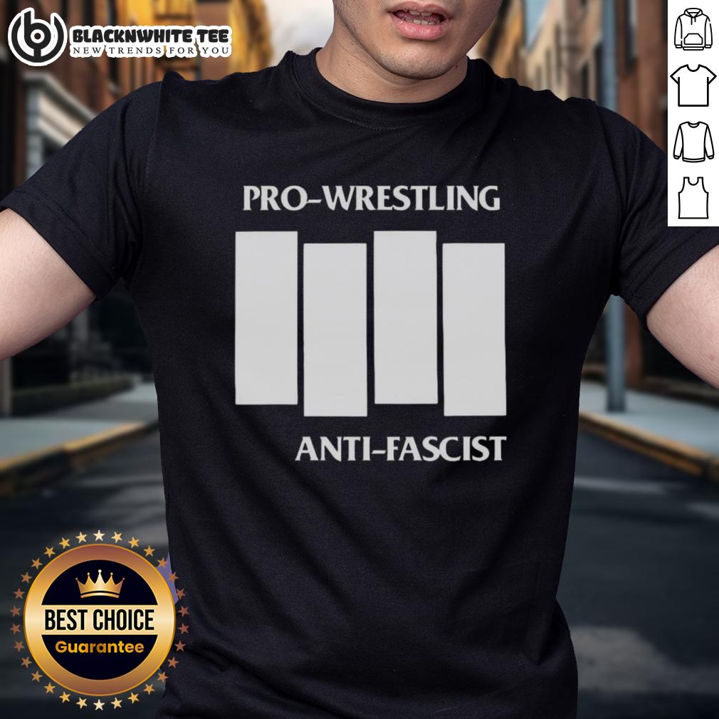 Awesome Pro Wrestling Anti Fascist Four White Lines Parody Logo T Shirt Awesome Pro-Wrestling Anti-Fascist T-Shirt featuring a parody logo with four white lines on a black background.