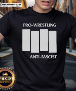 Awesome Pro-Wrestling Anti-Fascist T-Shirt featuring a parody logo with four white lines on a black background.