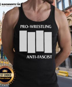 Alt Text: Awesome Pro Wrestling Anti-Fascist Four White Lines parody logo on a stylish tank top for wrestling fans.