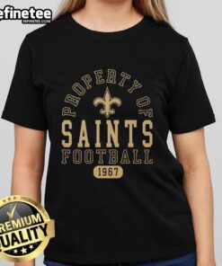 Alt Text: Womens tee featuring the New Orleans Saints logo, celebrating the team's legacy since 1967.