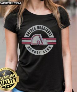 Vintage Quebec Nordiques ladies tee featuring a classic design, perfect for sports fans and retro fashion enthusiasts.