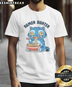Awesome Ramen Hunter Tiger Eating Noodles Japan T-Shirt featuring a playful tiger enjoying delicious ramen noodles.