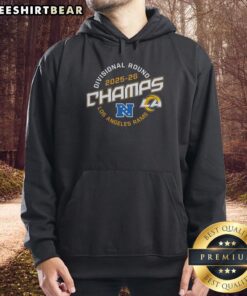 Awesome Rams Champions Divisional Round 2025-26 Hoodie featuring team colors and logo, perfect for NFL fans.