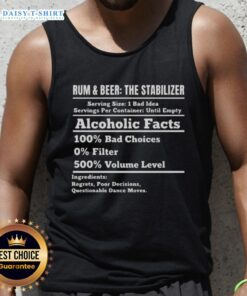 Awesome Rum and Beer Stabilizer tank top featuring fun alcoholic facts and a bold design for party enthusiasts.