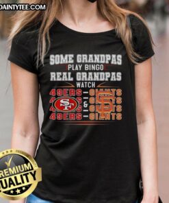 Grandmas enjoying bingo while wearing San Francisco 49ers and Giants gear in a lively atmosphere.