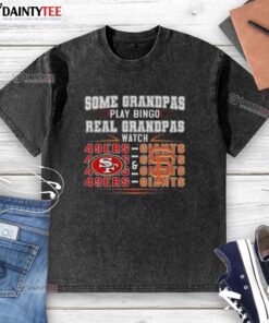 Awesome San Francisco 49ers and Giants T-shirt featuring grandmas playing bingo, perfect for sports fans and family fun.