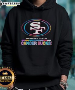 Alt Text: Awesome San Francisco 49ers hoodie featuring cancer awareness colors and logo, perfect for football fans.