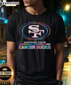 Alt Text: Awesome San Francisco 49ers Football T-Shirt featuring vibrant colors and a 'Cancer Sucks' logo design.