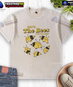 Awesome Save The Bees Boobees washed t-shirt featuring a fun bee graphic, perfect for eco-conscious fashion lovers.