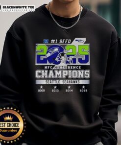 Alt Text: Awesome Seattle Seahawks 2025 NFC Conference Champions sweatshirt showcasing team pride and vibrant graphics.