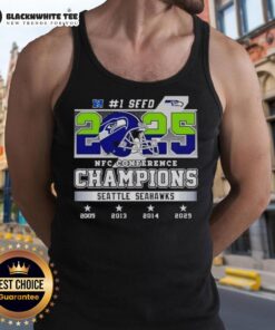 Stylish Seattle Seahawks tank top celebrating 2025 NFC Conference Champions and 1 Seed, perfect for fans.