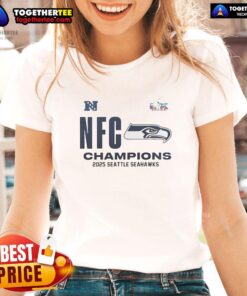 Awesome Seattle Seahawks 2025 NFC Champions locker room ladies tee showcasing team spirit and championship pride.