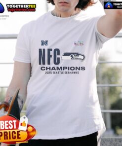 Awesome Seattle Seahawks 2025 NFC Champions locker room t-shirt featuring team logo and celebratory design.