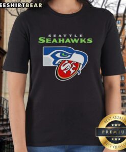 Awesome Seattle Seahawks crush San Francisco 49ers logo on a stylish ladies tee, perfect for fans and game day wear.