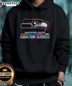 Seattle Seahawks hoodie featuring 'Cancer Sucks' logo in vibrant team colors, perfect for football fans.