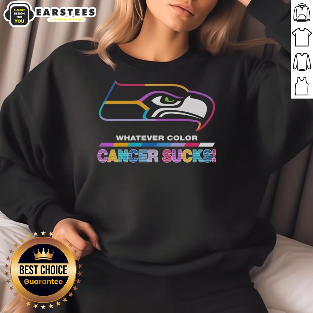 awesome-seattle-seahawks-football-whatever-color-cancer-sucks-logo-colors-sweatshirt Seattle Seahawks sweatshirt featuring 'Cancer Sucks' logo in vibrant colors, perfect for football fans and cancer awareness.