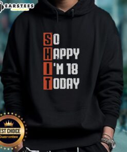 Vintage hoodie design celebrating 18th birthday with 'Awesome Shit So Happy I'm 18 Years Old Today' text.