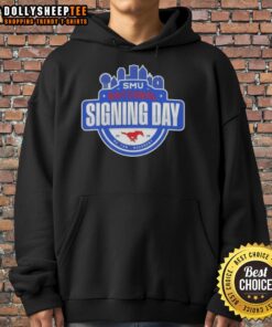 Alt Text: Awesome SMU Mustangs National Signing Day hoodie featuring vibrant colors and logo, perfect for fans and supporters.