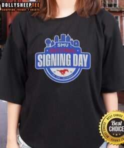 Alt Text: Awesome SMU Mustangs National Signing Day ladies' tee featuring vibrant team colors and logo for female fans.