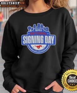 Awesome SMU Mustangs National Signing Day sweatshirt in navy blue, showcasing school spirit and athletic pride.