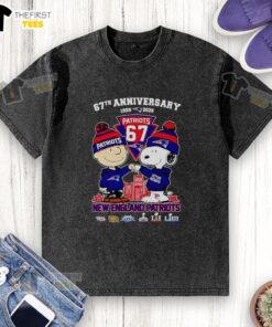 Awesome Snoopy and Charlie Brown New England Patriots football t-shirt celebrating 67 years of history, 1959-2026.