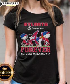 Awesome Snoopy Peanuts Atlanta Braves Forever tee for ladies, showcasing team spirit and love for baseball.