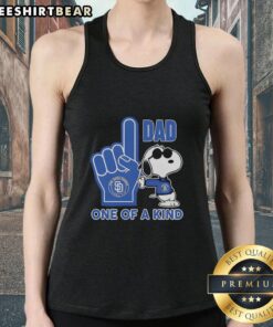 Awesome Snoopy San Diego Padres '1 Dad' tank top featuring a unique design for baseball fans and proud fathers.