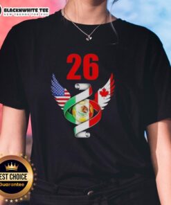 Awesome Soccer Cup 2026: North American tournament flags on a stylish ladies tee, perfect for soccer fans.
