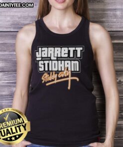 Jarrett Stidham in a stylish tank top inspired by GTA Vice City, showcasing Denver Broncos pride and retro design.