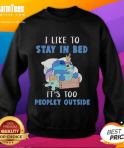 Cozy Awesome Stitch sweatshirt with 'I Like To Stay In Bed' text, perfect for lounging at home on chilly days.