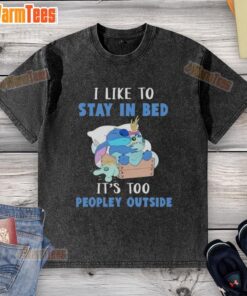 Awesome Stitch Sleep t-shirt with 'I Like To Stay In Bed' design, perfect for cozy days at home, avoiding the outside.