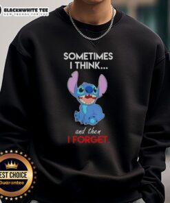 Awesome Stitch sweatshirt featuring 'Sometimes I think and then I forget' cartoon design for fans of Disney and cozy fashion.