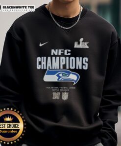 Alt Text: Seattle Seahawks 2025 NFC Champions sweatshirt, featuring bold graphics celebrating their Super Bowl LX victory.