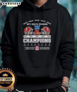 Awesome Tampa Bay Buccaneers Football Champions NFC South Division 2025 Back 2 Back Hoodie design featuring team colors.