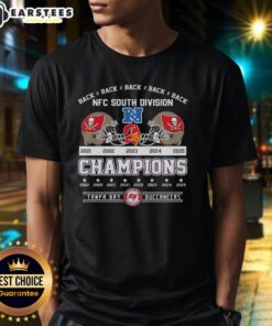 Alt Text: Awesome Tampa Bay Buccaneers Football Champions NFC South Division 2025 Back 2 Back T-Shirt design featuring team colors.