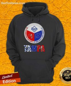 Awesome Tampa Bay City sports hoodie featuring Rays, Lightning, and Buccaneers logos for fans and sports enthusiasts.