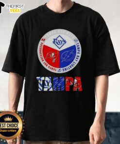 Awesome Tampa Bay City Sports t-shirt featuring Rays, Lightning, and Buccaneers logos for fans of all three teams.