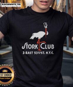 Awesome The Stork Club vintage NYC restaurant logo T-shirt featuring retro design and vibrant colors.
