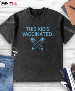 Child wearing an 'Awesome! This Kid's Vaccinated' washed t-shirt, showcasing fun and vibrant design promoting vaccination.