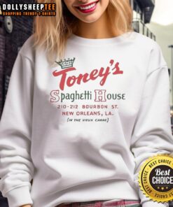 Awesome Toney's Spaghetti House vintage sweatshirt featuring New Orleans' Vieux Carre design, perfect for restaurant lovers.