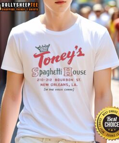 Alt Text: Vintage T-shirt featuring Awesome Toney's Spaghetti House, a New Orleans restaurant in Vieux Carre, Los Angeles style.