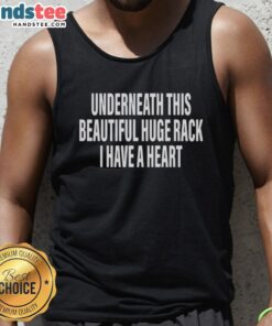 Stylish heart tank top beneath a beautiful huge rack, showcasing a trendy and confident fashion statement.